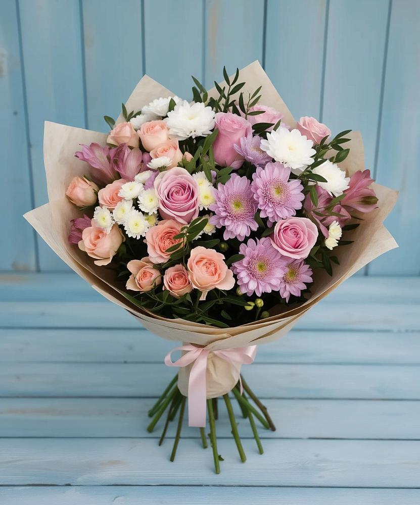 Букет цветов из: Хризантемы, Розы и Альстромерии в Березово Воронежской области