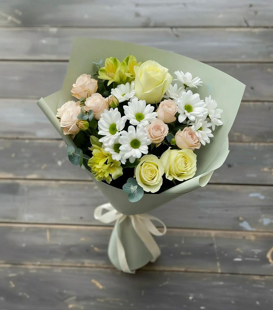 Букет цветов из: Альстромерии, Розы и Хризантемы в Березово Воронежской области