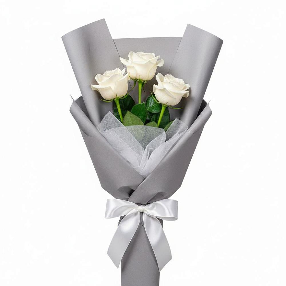 Букет 3 белые розы в Березово Воронежской области