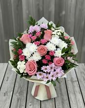 Букет цветов из:  Альстромерии, Гвоздики, Розы и Хризантемы в Березово Воронежской области